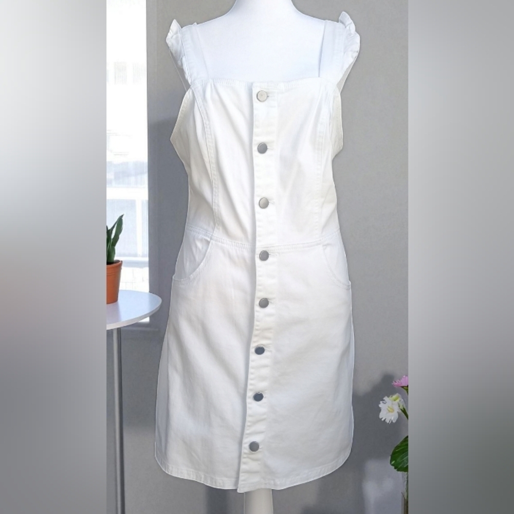 Tinseltown Ruffle Button Jumper Denim Dress Junior's Medium White NWT Y2K